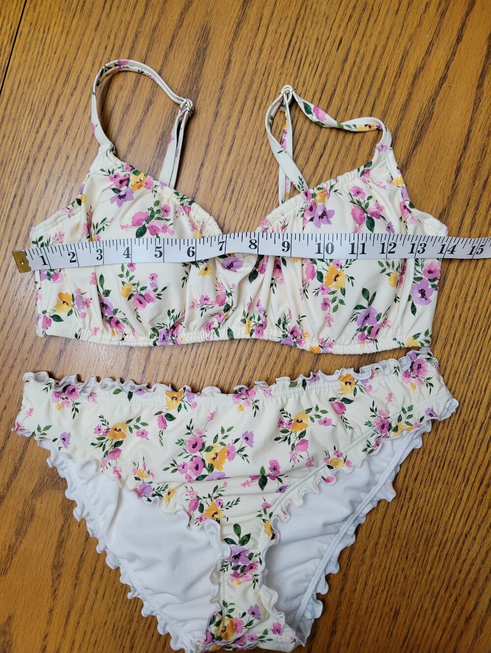 Shade & Shore Ditsy Floral Bikini Set 34D Top Cheeky Ruffle Bottoms Medium - Picture 9 of 14